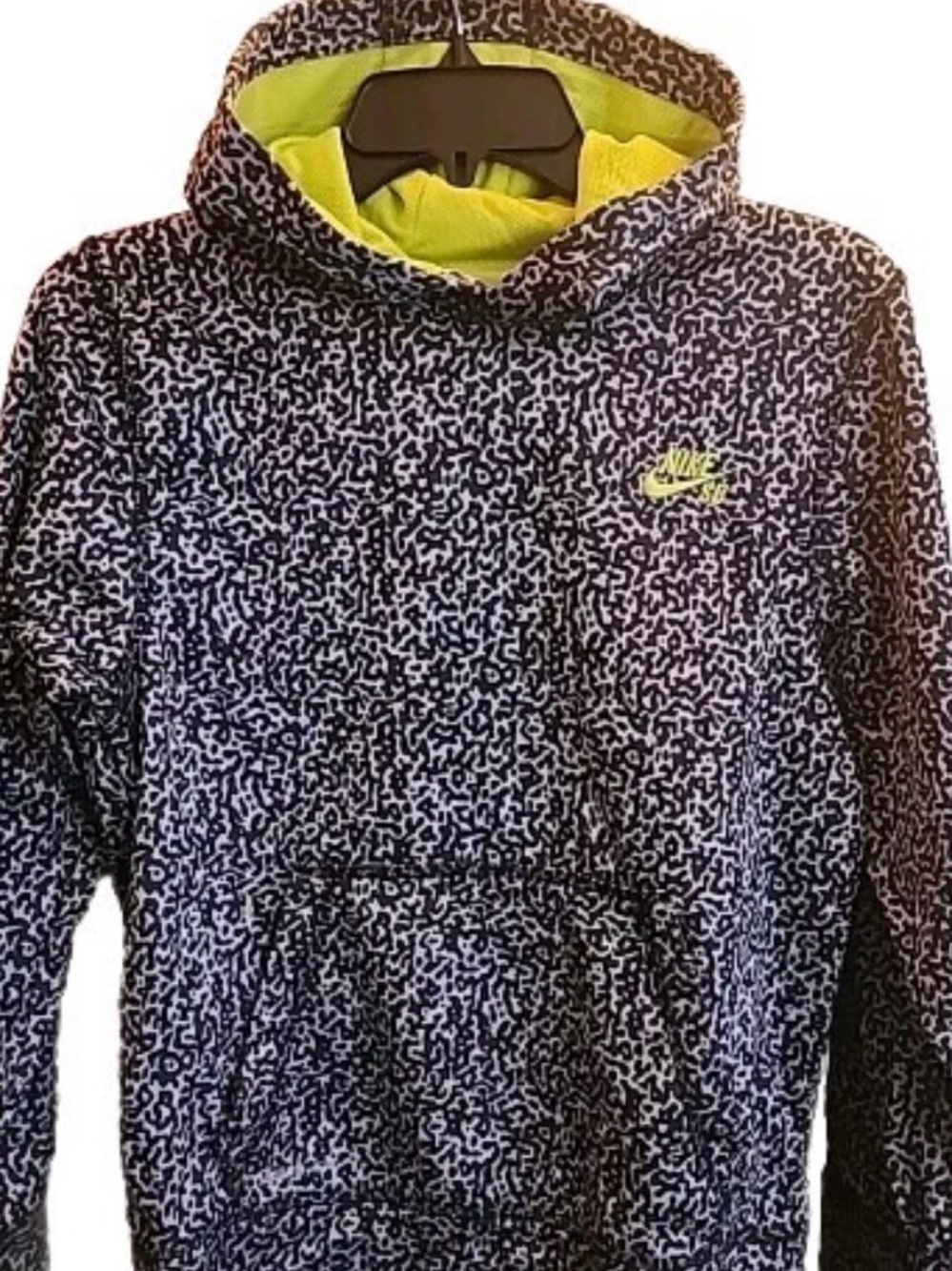 Nike Kids Patterned Hoodie with Neon Yellow Lining - 8 to 10 Years